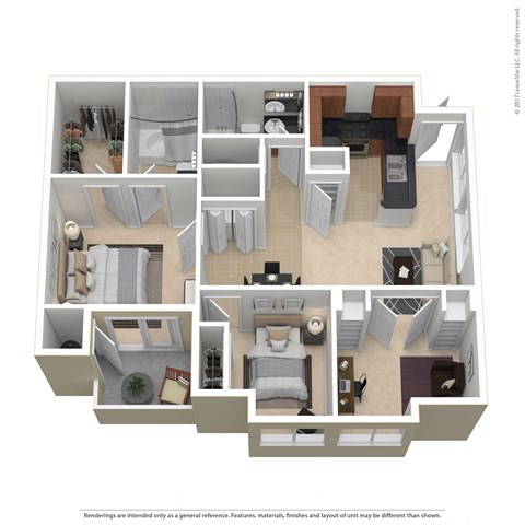 Floor plan for 2 beds, 2 baths, 1228 sqft